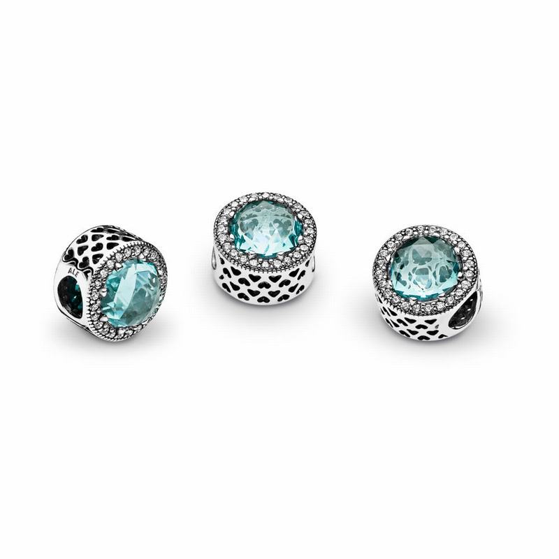 Pandora Radiant Hearts Charm Ireland - Sterling Silver/Blue/Mixed Stones/Cubic Zirconia - 095731KFZ